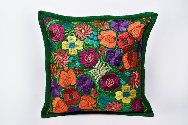 Chiapas Floral Cushion Cover - Dark Green