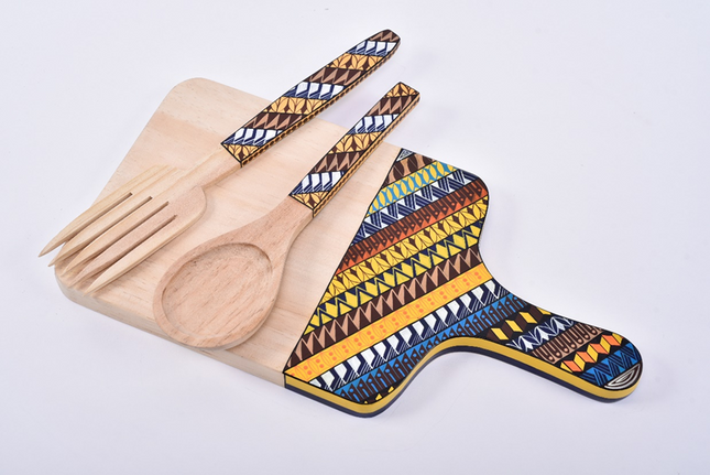 Hand Painted Chopping Board - Golden Aztec Stripes