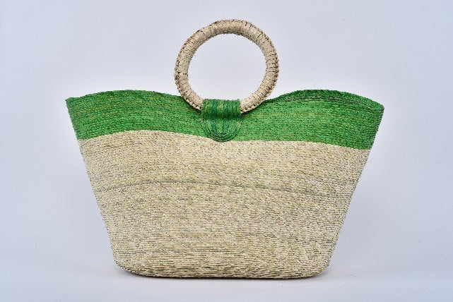 Jumbo Striped Straw Bag — Green Stripe