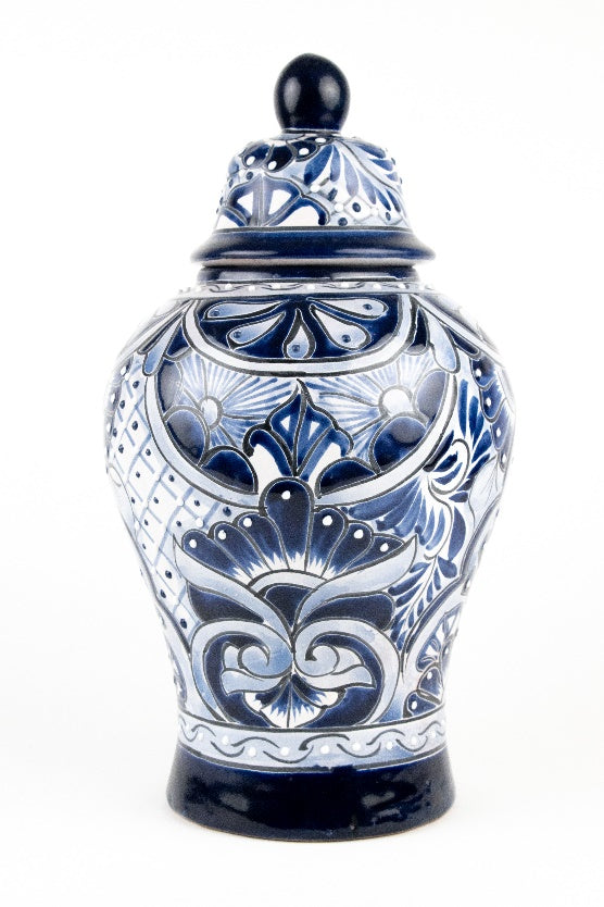 Talavera Ceramic Tibor Vase - Cobalt Blue