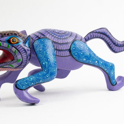 Hand-Carved Wooden Alebrije Panther - Purple & Blue