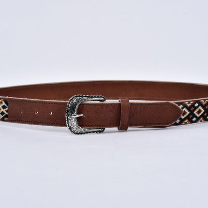 Engraved Leather Belt — Coffee/Beige/Green