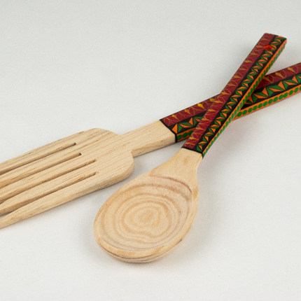 Pair of Handmade Painted Kitchen Utensils - Red