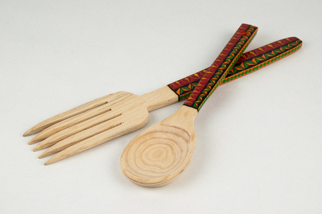 Pair of Handmade Painted Kitchen Utensils - Red