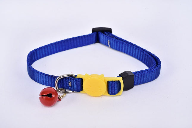 Breakaway Cat Collar with Bell — Navy Blue/Yellow