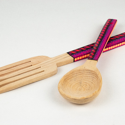 Pair of Handmade Painted Kitchen Utensils - Pink Magenta