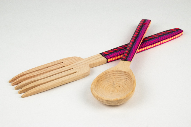 Pair of Handmade Painted Kitchen Utensils - Pink Magenta