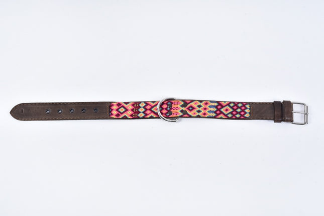 Hand-Embroidered Leather Dog Collar — Thick Long (Mix Colors)