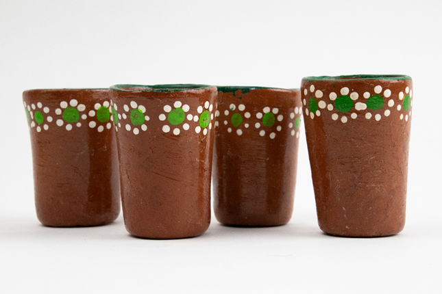 Set of 4 Clay Shot Glasses - Sunflower Design