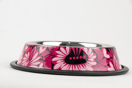 Hand-Painted Stainless Steel Pet Bowl — Pink (24 oz)