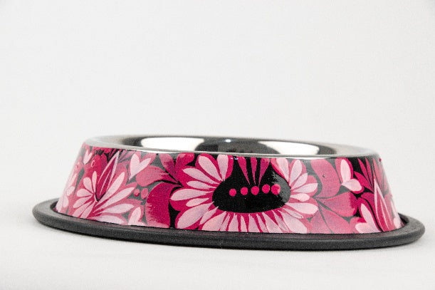 Hand-Painted Stainless Steel Pet Bowl — Pink (24 oz)
