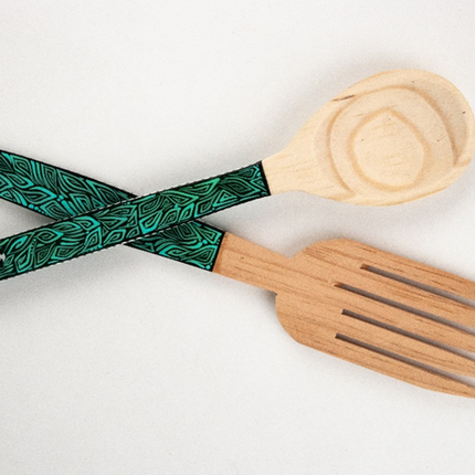 Pair of Handmade Painted Kitchen Utensils - Aqua