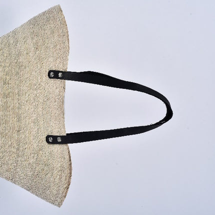 Jumbo Straw Bag with Black Strap