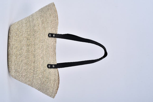 Jumbo Straw Bag with Black Strap