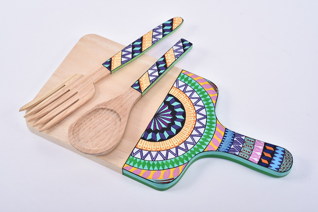 Hand Painted Chopping Board - Green Mandala