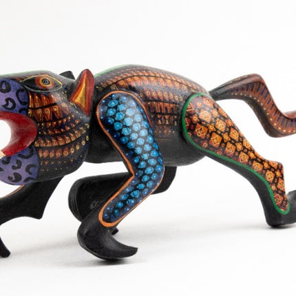 Hand-Carved Wooden Alebrije Panther - Black & Orange
