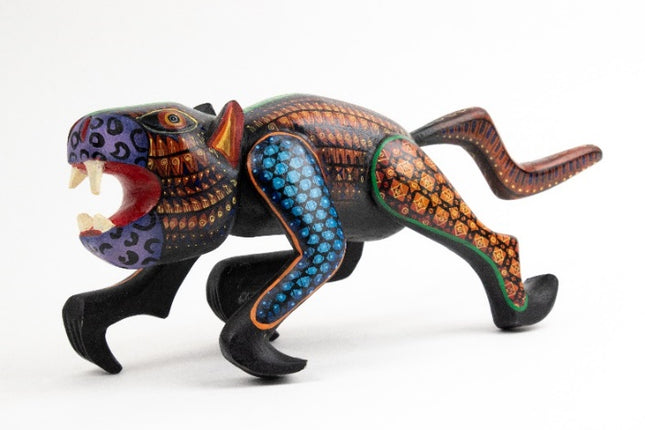 Hand-Carved Wooden Alebrije Panther - Black & Orange