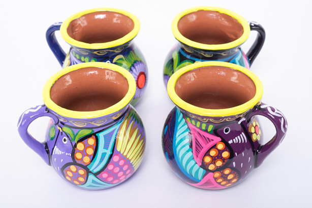 Set of 4 Talavera Clay Cups - Yellow Rim