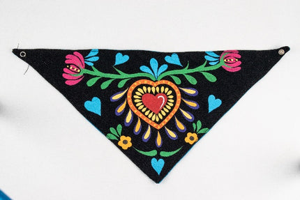 Hand-Painted Pet Bandana — Medium (Black/Light Blue)