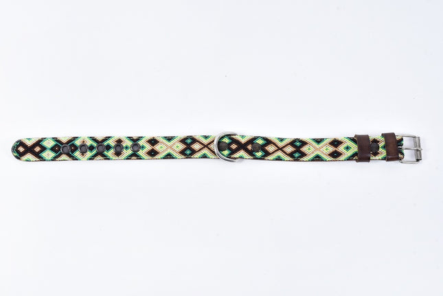 Hand-embroidered leather dog collar, small, mix colors