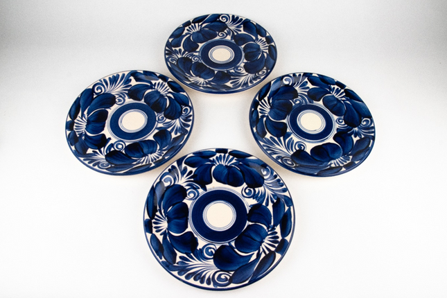 Set of 4 classic ceramic flat dishes cobalt blue - Abba-Express