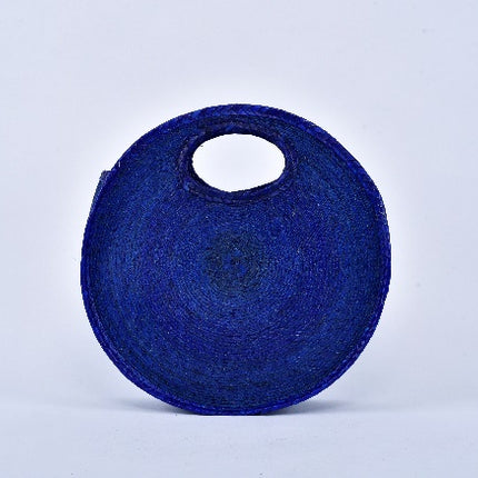 Circular Straw Bag — Navy Blue