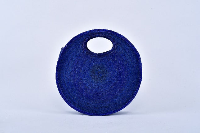 Circular Straw Bag — Navy Blue