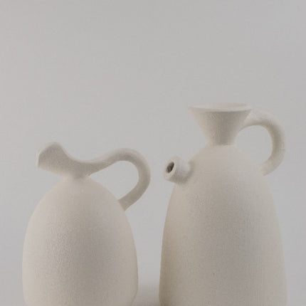 White Clay Watering-Can Style Vases (Pair)