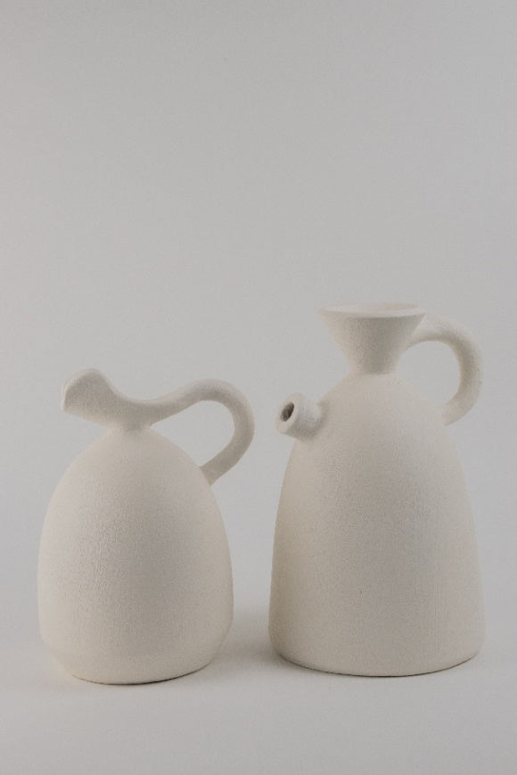 White Clay Watering-Can Style Vases (Pair)