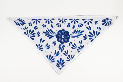 Hand-Painted Pet Bandana — XL (White/Blue)