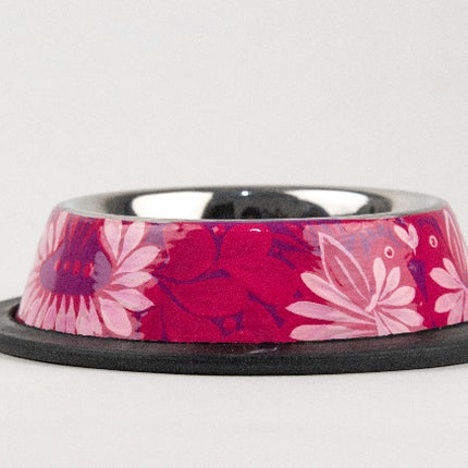 Hand-Painted Stainless Steel Pet Bowl — Pink (8 oz)