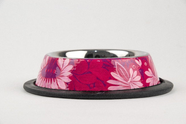 Hand-Painted Stainless Steel Pet Bowl — Pink (8 oz)