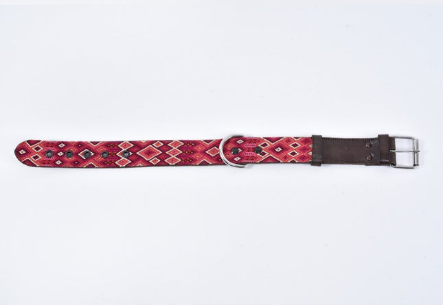 Hand-Embroidered Leather Dog Collar — Thick Medium (Mix Colors)
