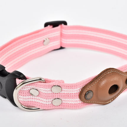 Wide Dog Collar with AirTag Pocket — Pink/White