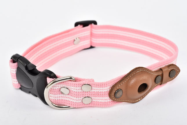 Wide Dog Collar with AirTag Pocket — Pink/White