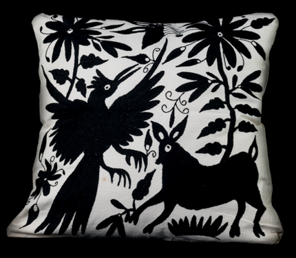 Tenango Embroidered Cushion Cover - Black Manta