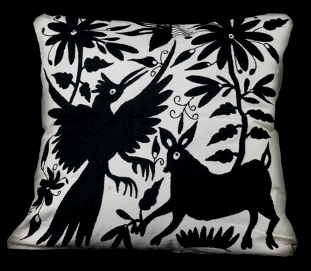 Tenango Embroidered Cushion Cover - Black Manta